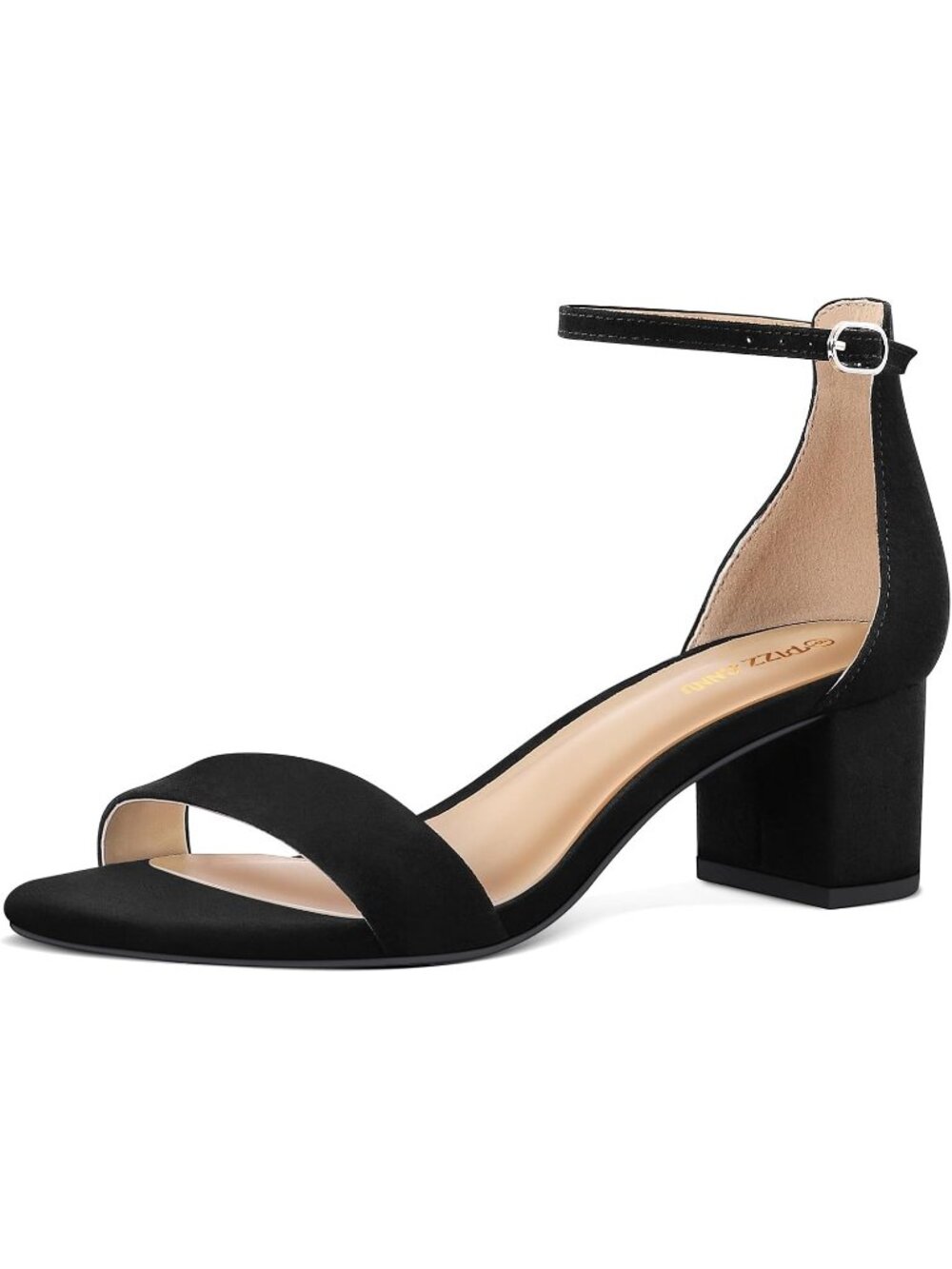 Women's Black Suede Block Chunky Heels Sandals Open Toe Ankle Strap Pumps Shoes
